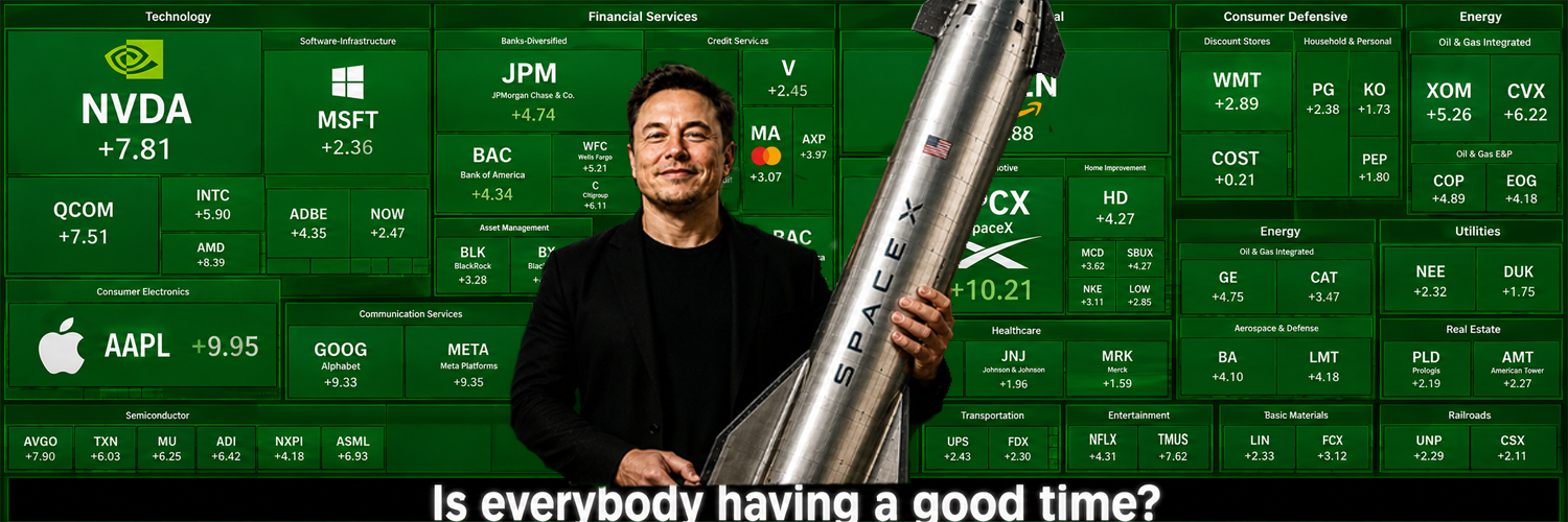 Elon Musk with SpaceX rocket — markets pumping
